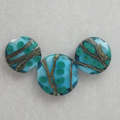 Set of 3  - Strata - tabs - Turquoise/Petroleum Green/Silvered stringer