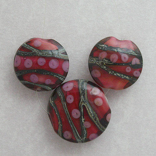 Set of 3  - Strata - tabs - Raspberry/Pink/Silvered stringer