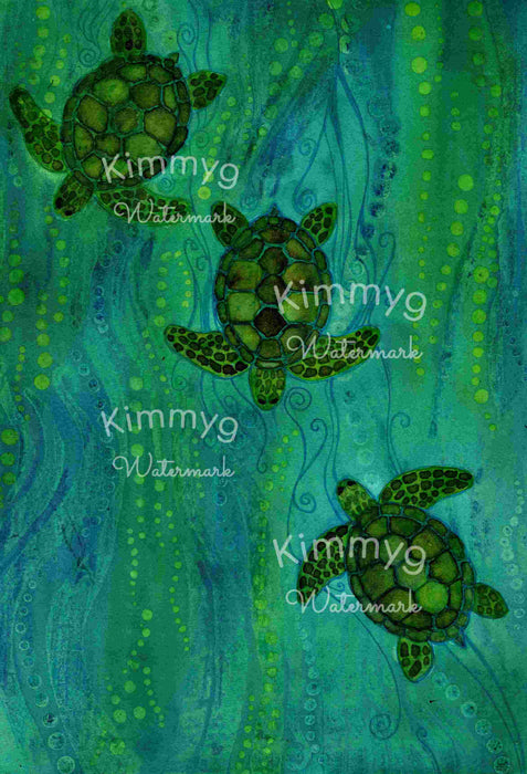 Green turtle travels print