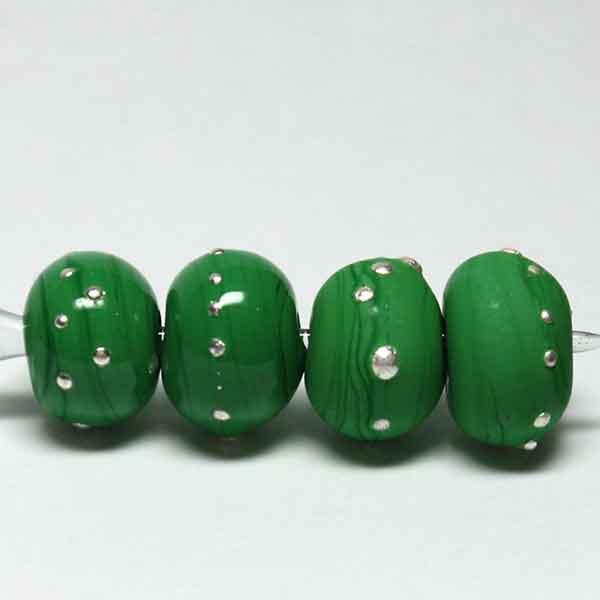 Singles, pairs or set of 10 - Opaque grass green with silver trail