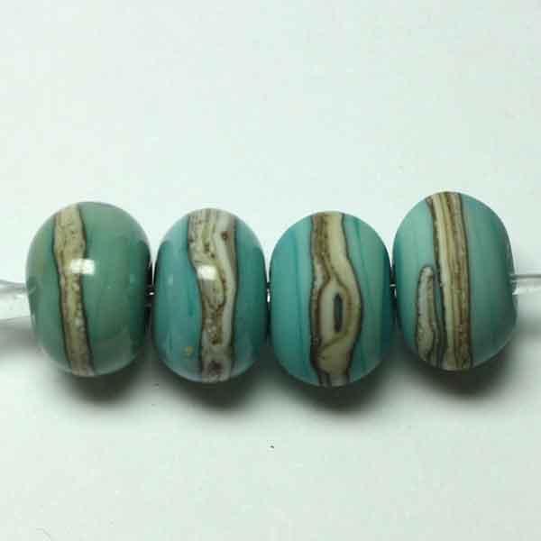 Singles, pairs or set of 10 - Opaque copper green base with silvered ivory stringer