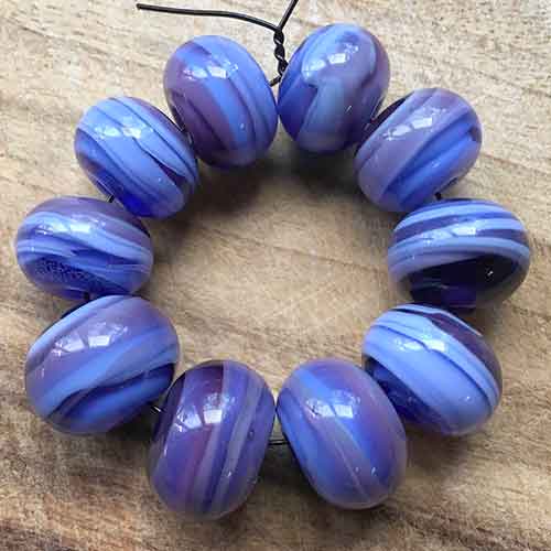 Set of 10 - combined periwinkle/amethyst handmade Venetian glass beads