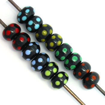 Singles PER EACH Black base beads with opaque dots 091004R