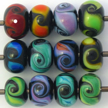 Singles - PER EACH - Basic black base with swirl of colour - 070102R