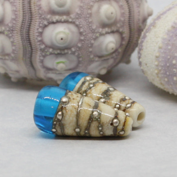Pairs - Conical style beads combining ivory glass wrapped in fine silver, with luscious transparents - 012101R