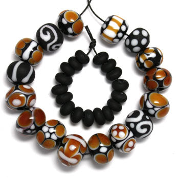 Set of 16 - Black, white and topaz beads - add black etched spacers (17) if desired - Set080808R